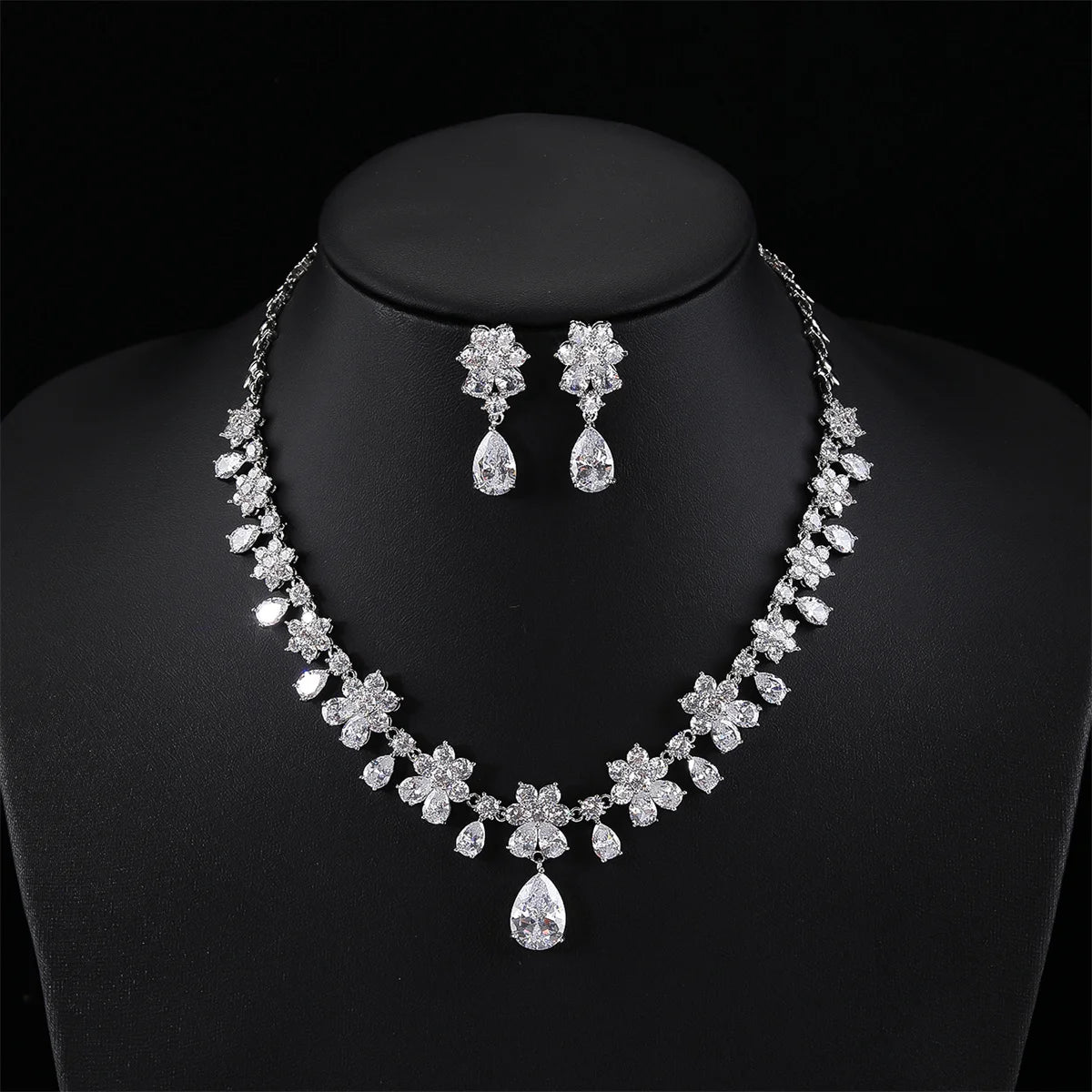 Fashion Bridal Jewelry Set Gorgeous Cubic Zirconia Ladies Party Wedding Flower Necklace Earrings Set  CN11092