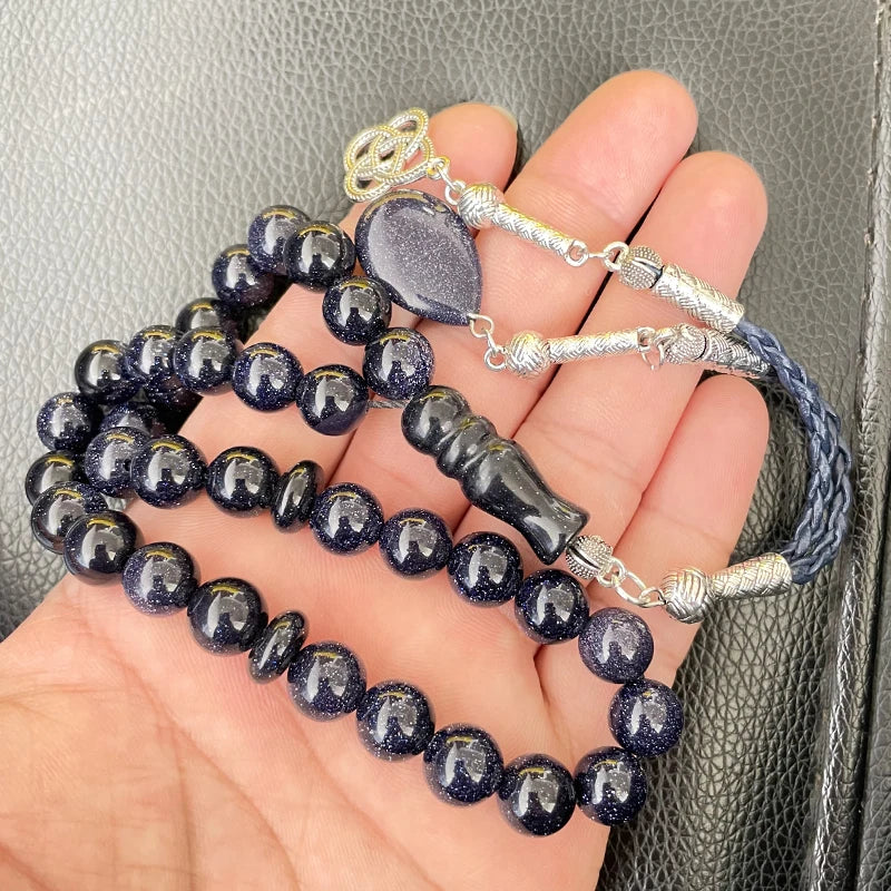 Tasbih Natural Blue SandStone Muslim prayer beads islamic gemstone misbaha 33 beads bracelet special ramadan Eid gift