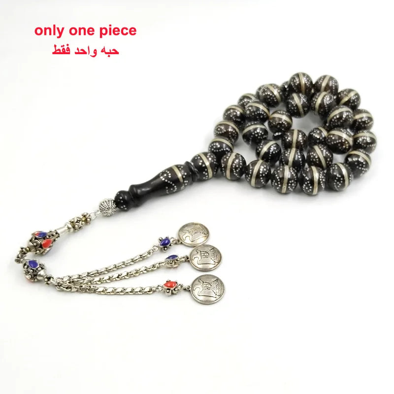 Tasbih Yusr Natural black coral FROM Red sea luxurious misbaha handmade silvers misbaha Bracelet muslim eid gift