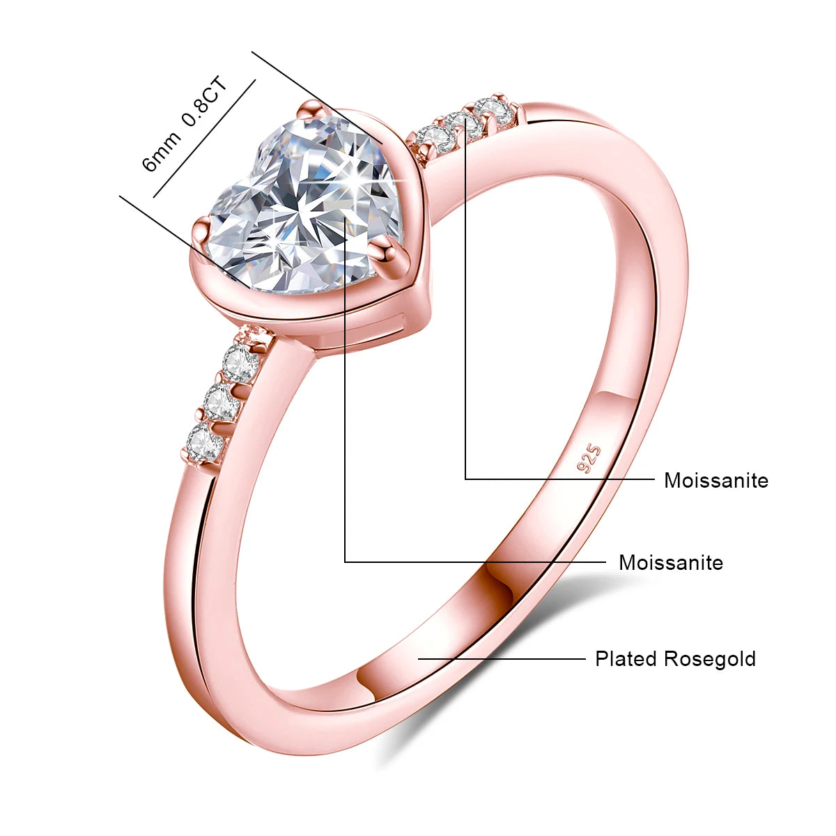 Heart  Ring With Certificate 925 Silver Jewelry