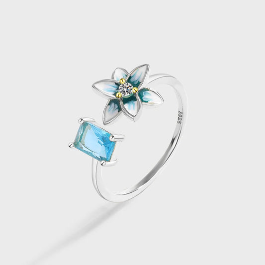 Flower Full Diamond  Blue Original Sterling Silver Jewelry