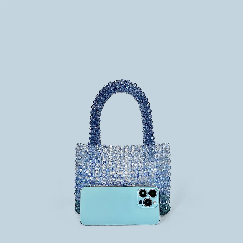 Transparent corner bead acrylic exquisite gradient blue hand woven fashionable versatile handbag universal