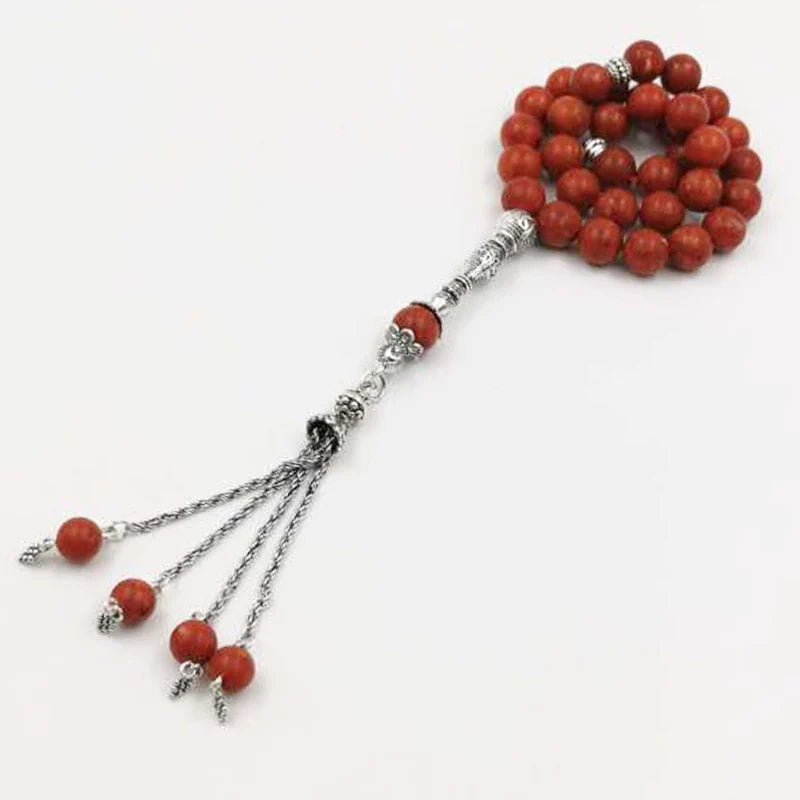 Tasbih Natural red grass coral Muslim gemstone prayer beads bracelet gift For Eid ramadan arabic rosary fashion accessories