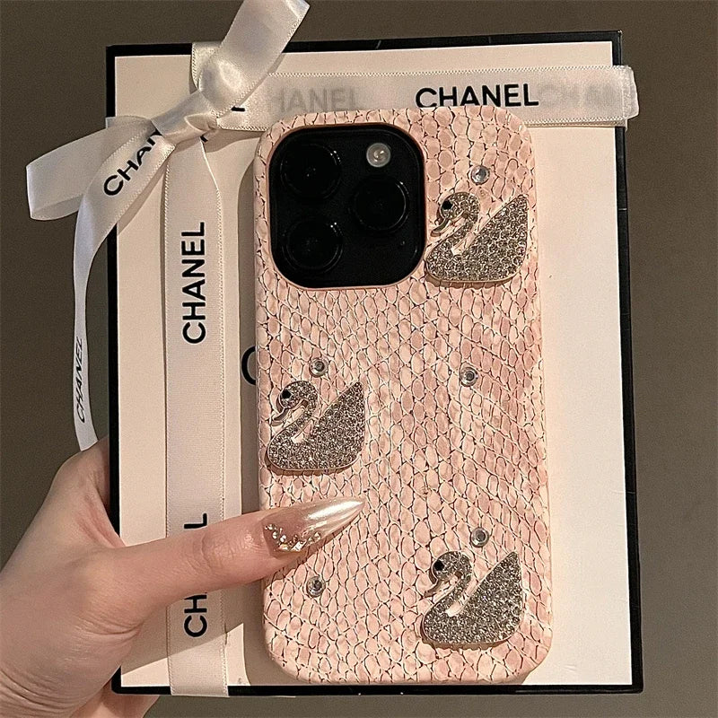 Luxury Glitter  Phone Case For iPhone 15 14 13 12 11 16 Pro Max Shiny Swan  High Quality Cover For iPhone 14 16Pro Max 16plus +