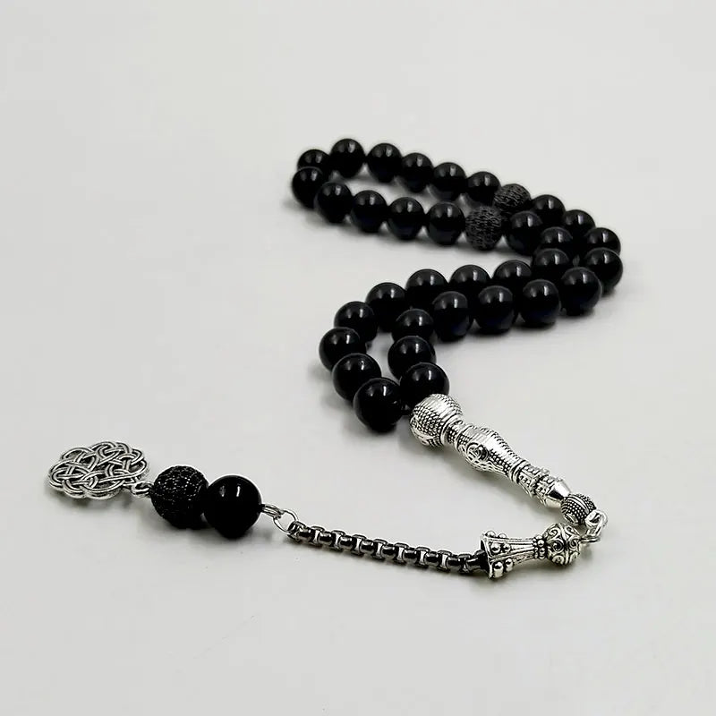 Tasbih Natural Black Agates With Zircon Rosary Beads Muslim Bracelet Eid gift misbaha Islamic accessorise Turkish Jewelry