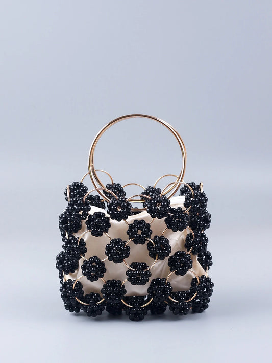 New Black Ball Bag Beaded Handheld