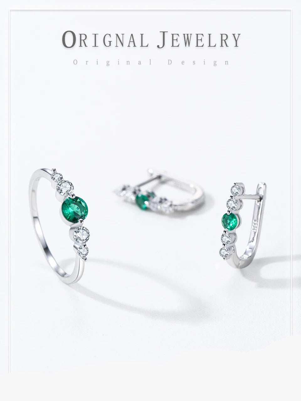 925 Sterling Silver Green Zircon Earrings Ring Sets