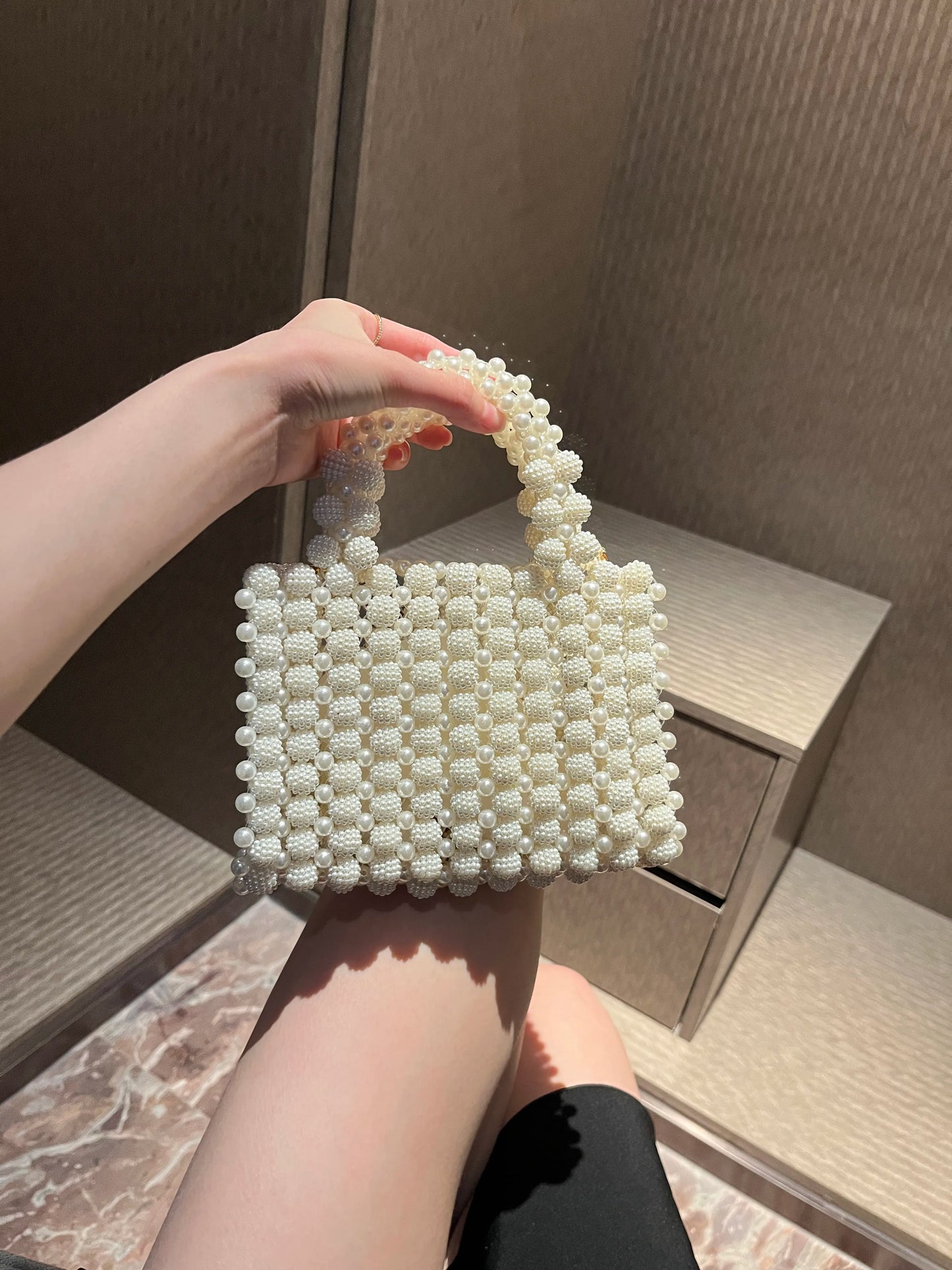 Noble Crystal Beaded Evening Bag Wedding Clutch with Pearl Chain New handmade Pearl chain shoulder bag Handbag evening dress bag