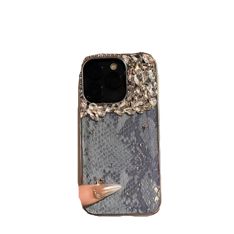 Bling Silver Diamond Glitter Phone Casing For iPhone 16 15 Pro Max 11 12 13 14 Pro Max Luxury Snake Leather Plating Back Cover