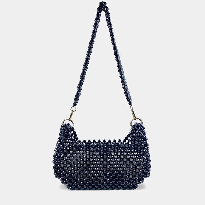 New Chinese style socialite hand woven armpit small square bag bead pearl saddle bag banquet shoulder bag