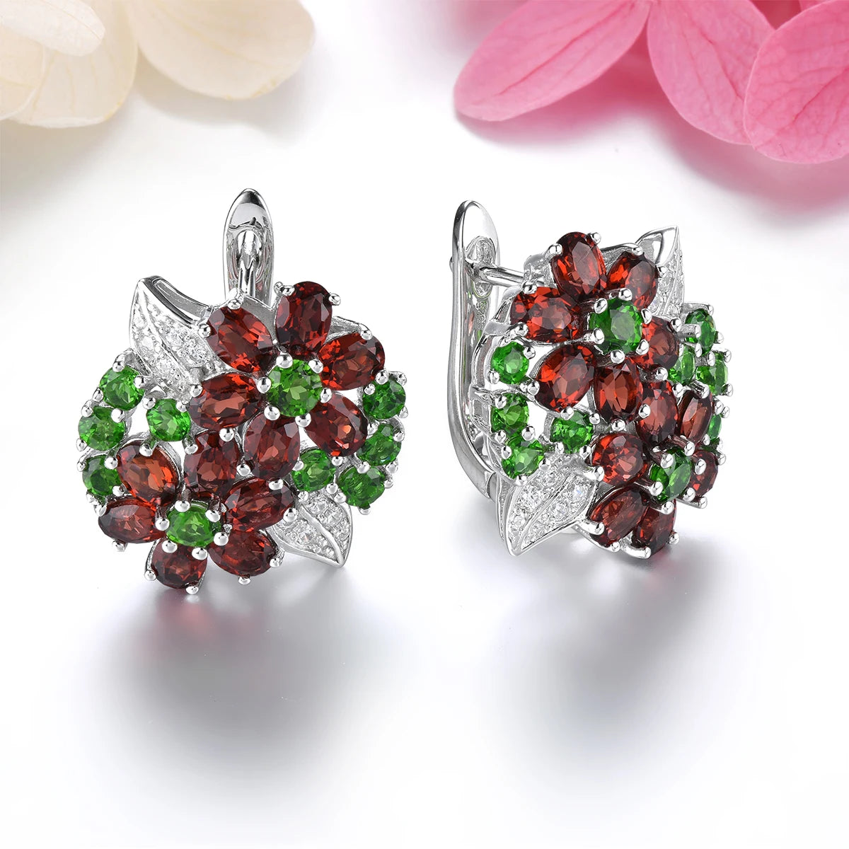 Natural Red Garnet Diopside Solid Sterling Silver