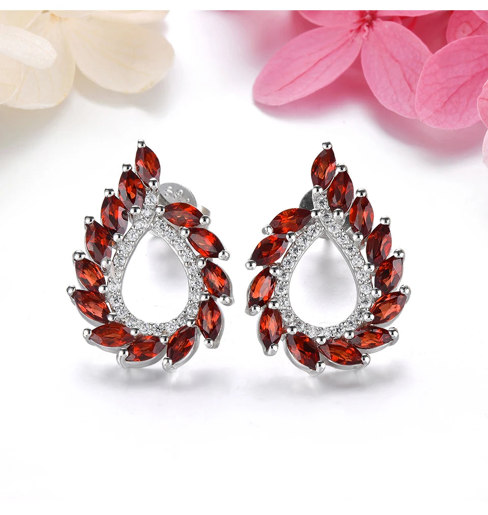 Natural Red Garnet Sterling Silver Stud Birthstone Women Classic Romantic Style Jewelrys