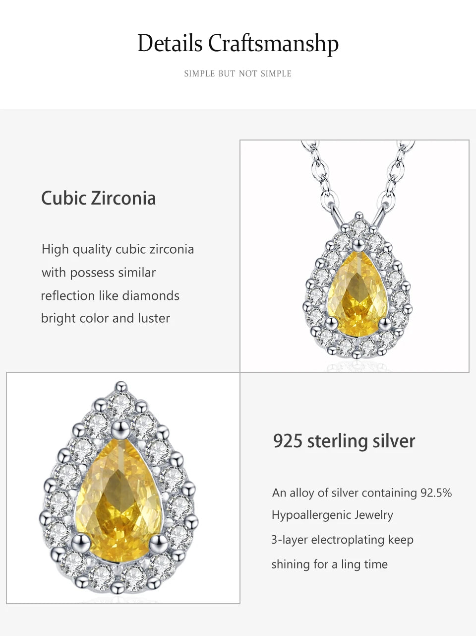 Luxury Yellow  925 Sterling Silver Fashion Jewelry Set