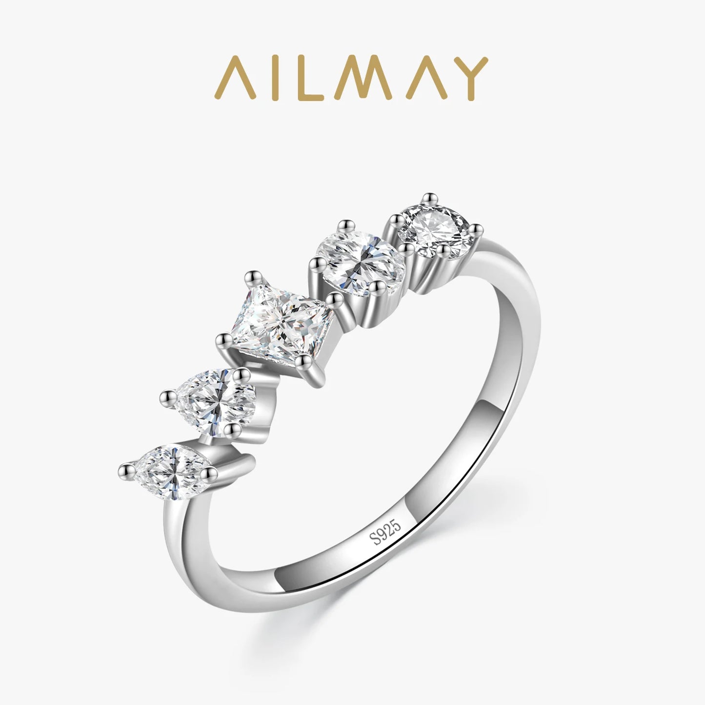 Ailmay Really925 Sterling Silver Fashion Luxury Shining Irregula Geometric Zircon Finger Ring For Women Romantic Wedding Jewelry