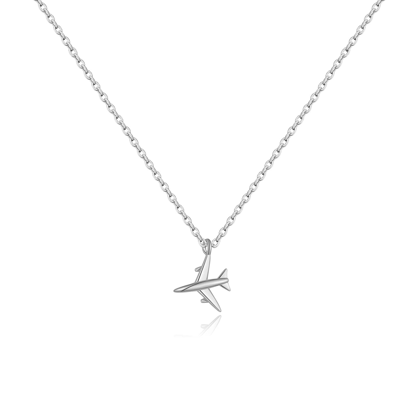 925 Sterling Silver Gold Aircraft Pendant Plain Long Necklace Luxury Trendy  Jewelry