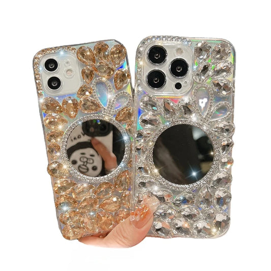 Rabbit Diamond Rhinestone Luxury Phone Case for Huawei P50Pro, P40, Mate30, Honor 9X, 50, 60Pro, Crystal Makeup Mirror Cover