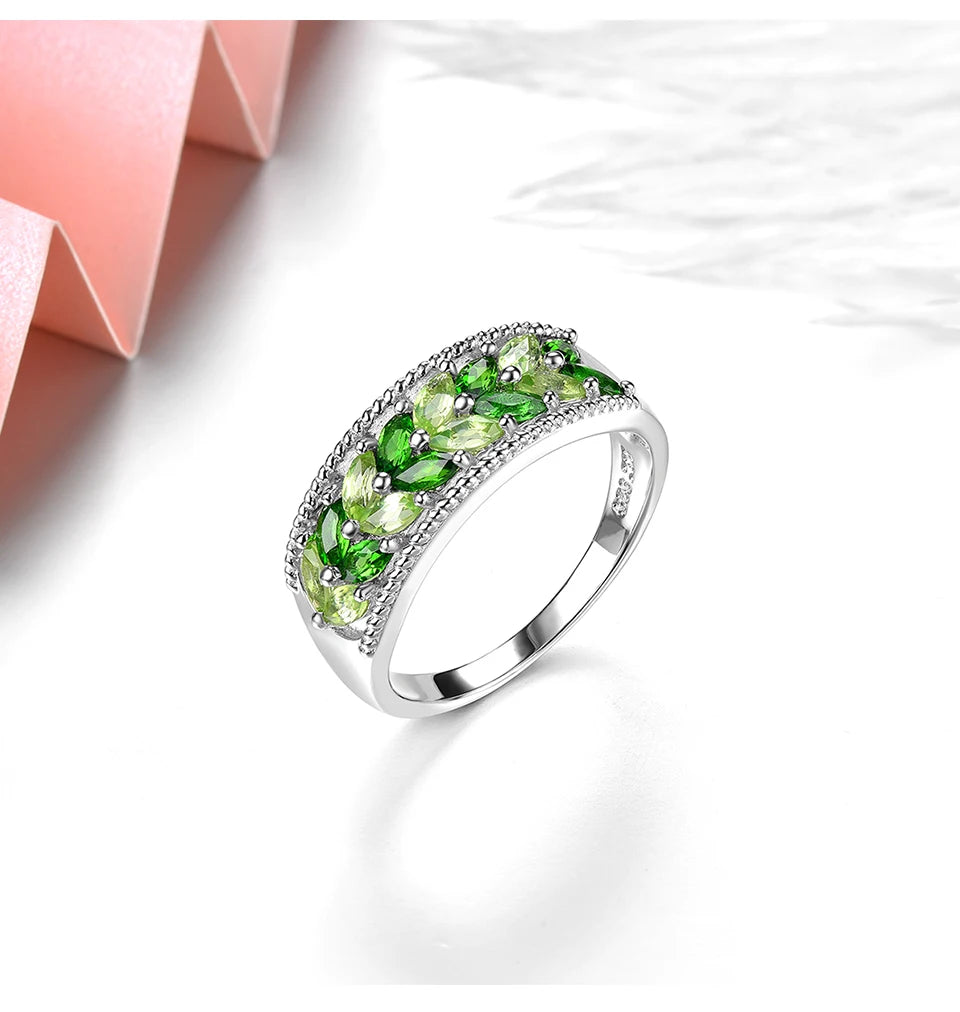 Natural Diopside Peridot Solid Silver Rings 1.5 Carats Genuine Gemstone S925 Fine Jewelry