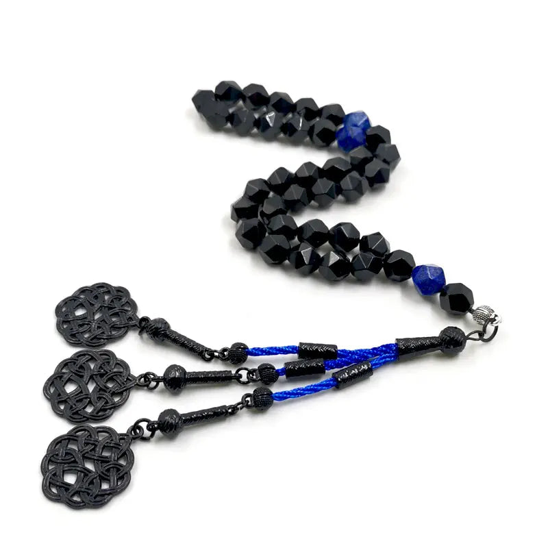 Tasbih Gemstone Rhombus Natural Black Onyx with lapis lazuli stone Muslim Prayer Beads  Misbaha Islamic Rosary Arabic