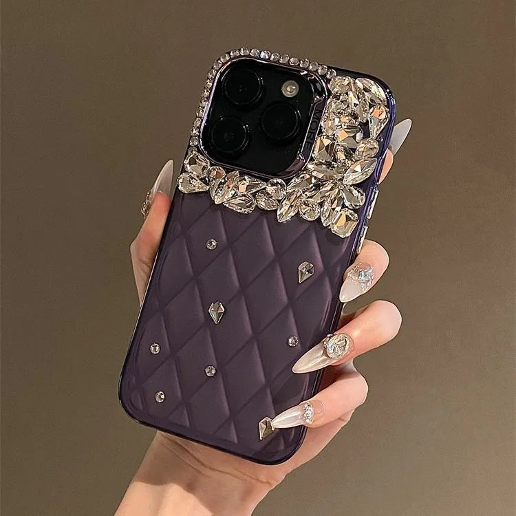 New iPhone 15 Ling Grid Pattern Phone Case with 14 Promax Luxury Handmade Rhinestones 13 12pro Anti Drop 11 Protective Cover