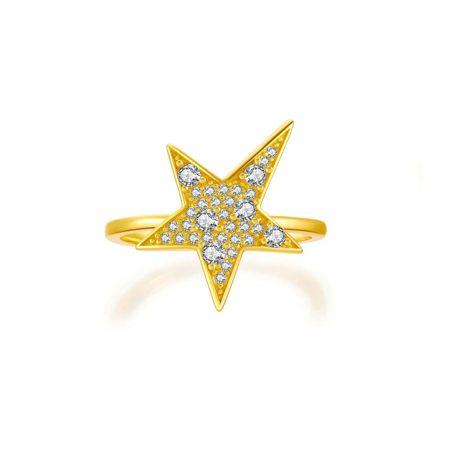 100% 925 Sterling Silver Gold Zircon Star Size Large Big  Jewels