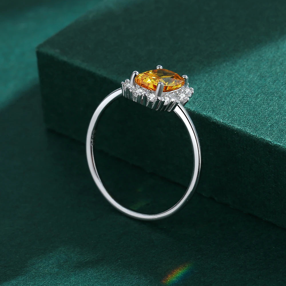 2022 NEW Exquisite Citrine Ring For Women Yellow Gold Real S925 Silver Crystal Diamond Engagement Valentine's Day Gift Jewelry