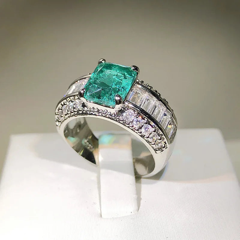 Fashion S925 Silver Emerald Princess Paraiba Diamond Crystal Jewelry