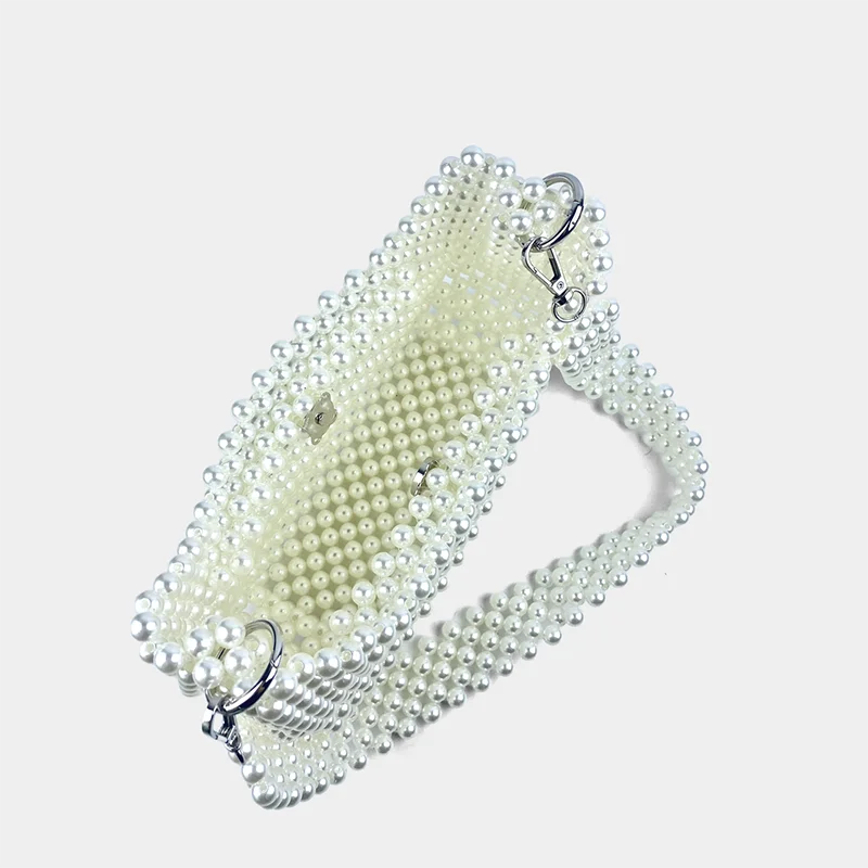 New Chinese style socialite hand woven armpit small square bag bead pearl saddle bag banquet shoulder bag