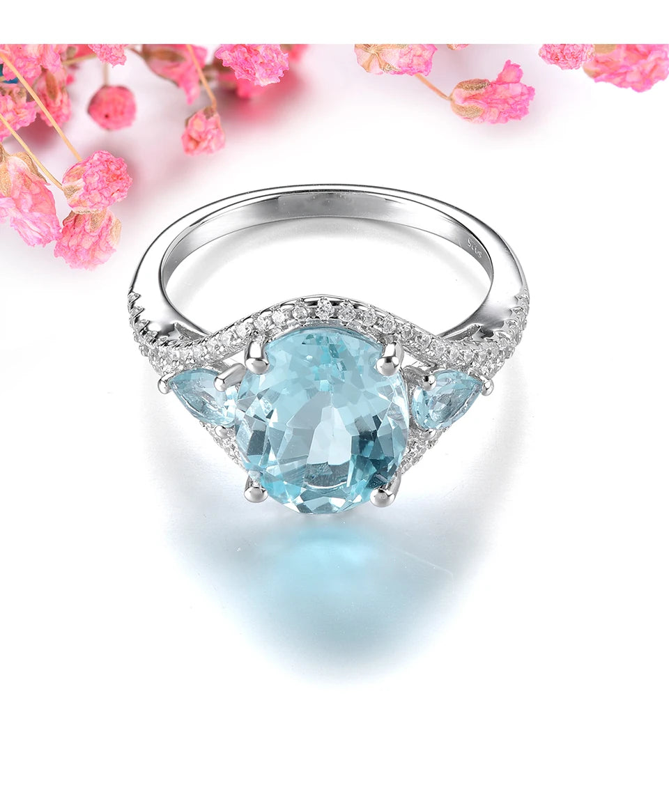 Natural Sky Blue Topaz Solid Sterling Silver Rings 5.2 Carats Genuine Gemstone  Jewelry Style S925