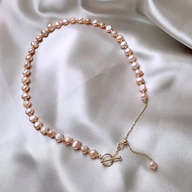 100% Natural Baroque Pink Freshwater Pearl 14K Gold