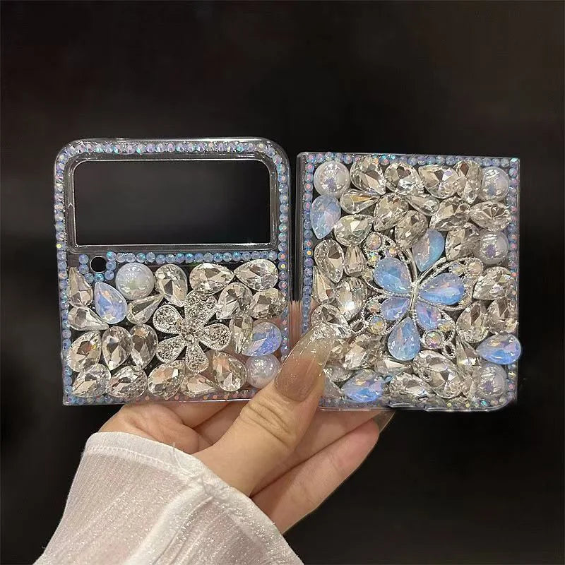 Cute Stone Crystal Pearl Elegant Butterfly Diamond Wrist Phone Case Cover For Samsung Galaxy  Z Flip 3 4 5 6 ZFLIP6