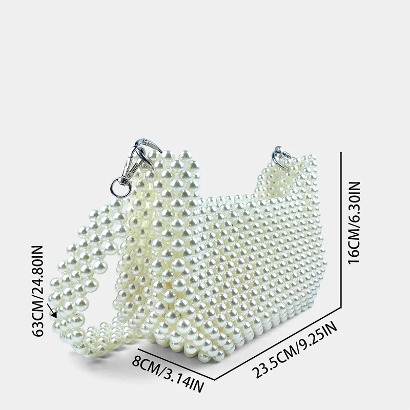 New Chinese style socialite hand woven armpit small square bag bead pearl saddle bag banquet shoulder bag