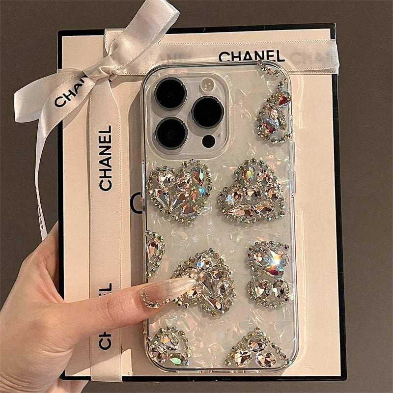 Glitter Diamond Phone Case For iPhone16 15 14 13 12 11 16ProMax XR Samsung S21 S22 S23 S24 Ultra Plus Fe Note20 Love Heart Cover