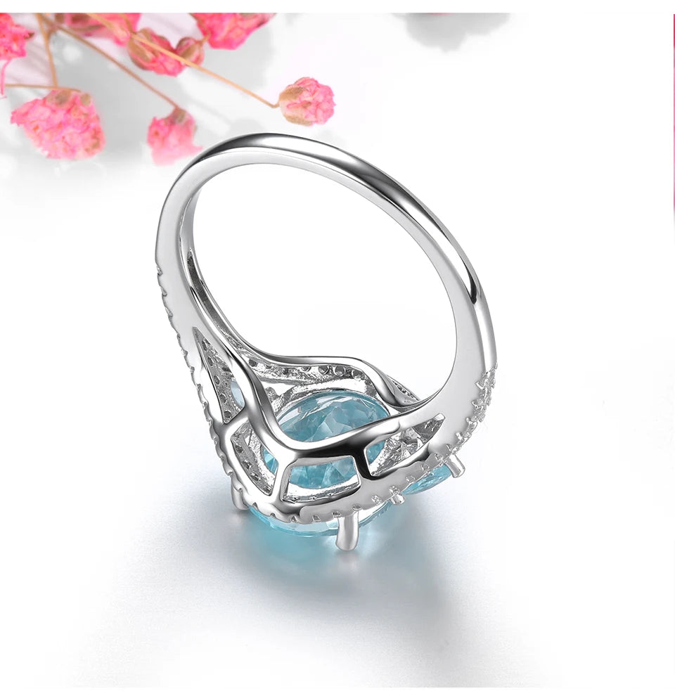 Natural Sky Blue Topaz Solid Sterling Silver Rings 5.2 Carats Genuine Gemstone  Jewelry Style S925