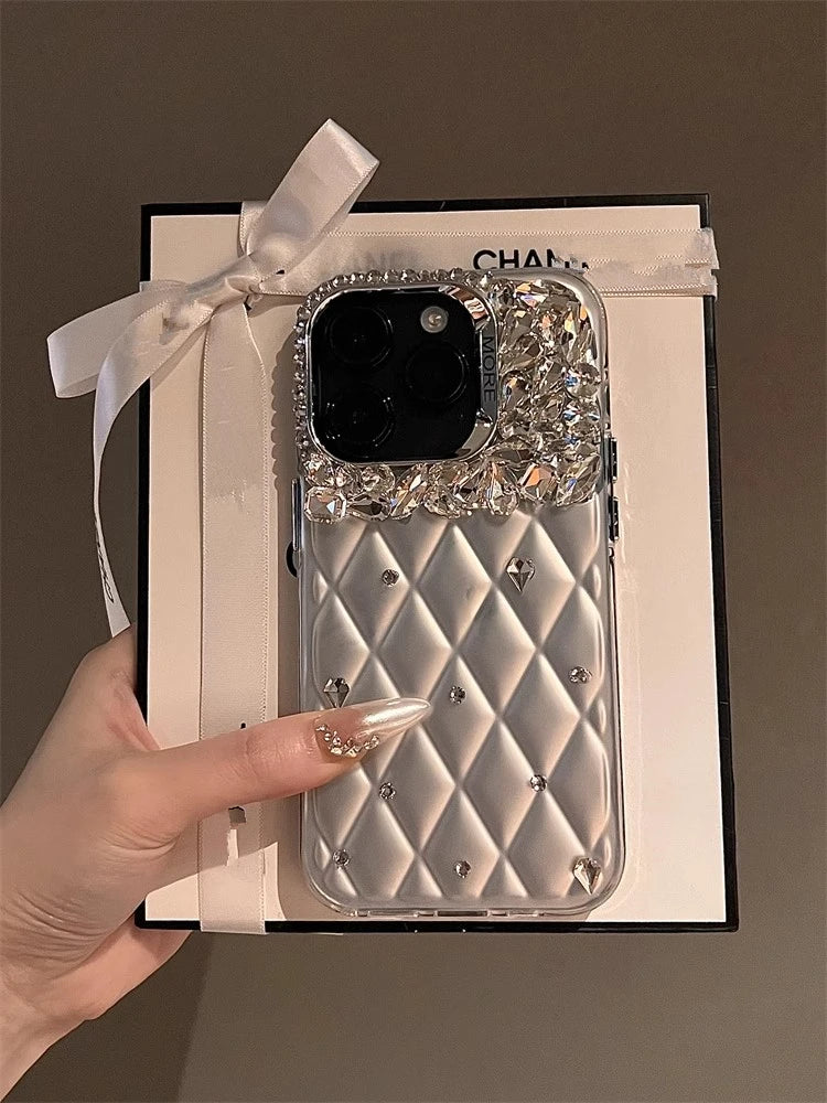 Bling Diamond SilIver Color Phone Cases For iPhone 11 12 13 14 15 16 Pro Max High-end Camera Protection Silicone Glitter Cover