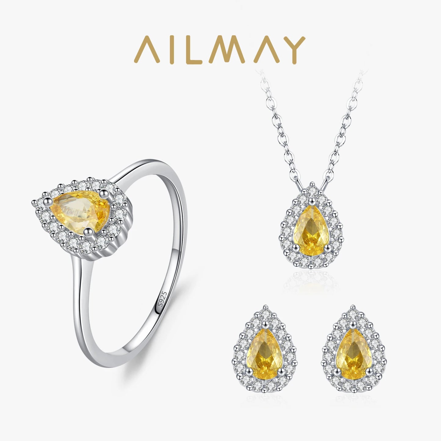 Luxury Yellow  925 Sterling Silver Fashion Jewelry Set