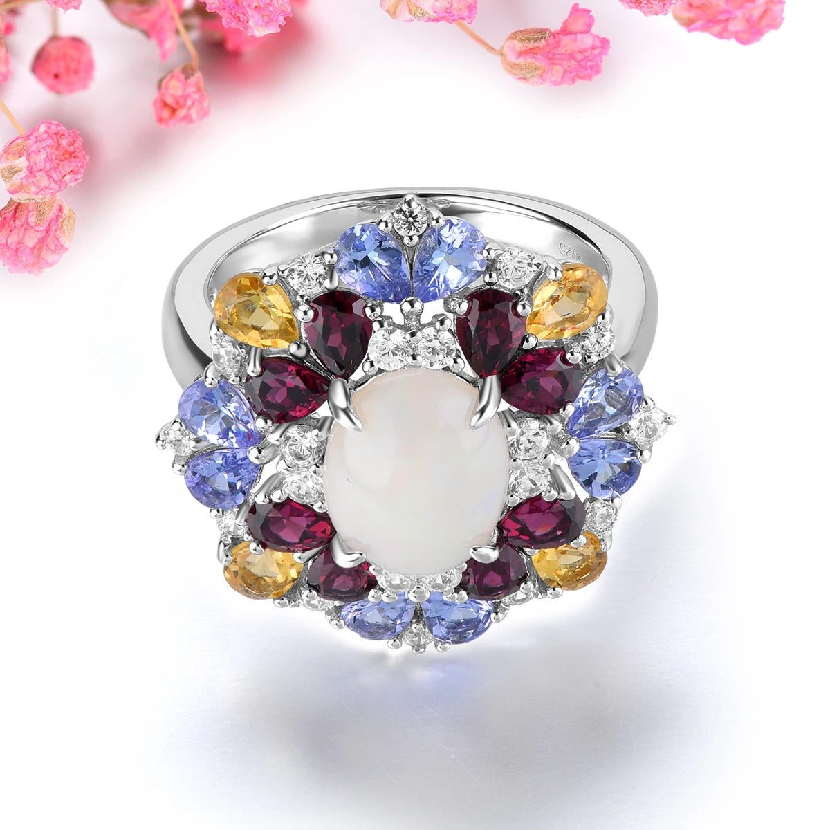 Natural Opal Tanzanite Garnet Solid Sterling Silver Rings 4.2 Carats Multicolor Gemstone Citrine Original Design Jewelrys