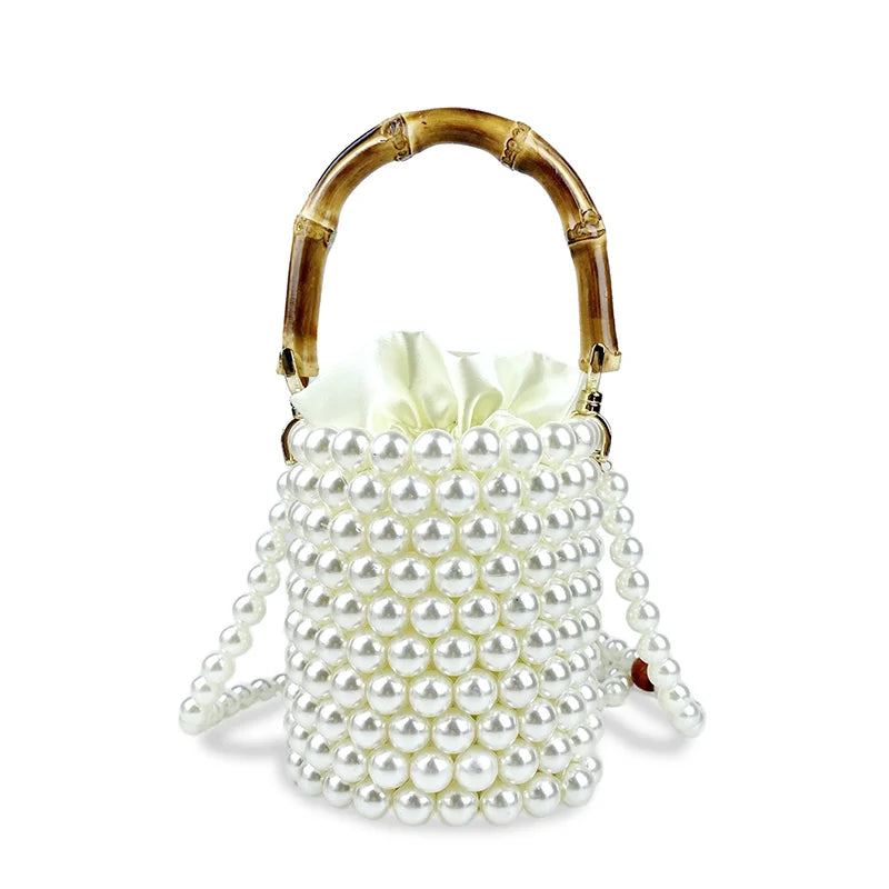 Product Network Red Bamboo Knot Handle Bag Pearl Chain Mini Bucket Bag