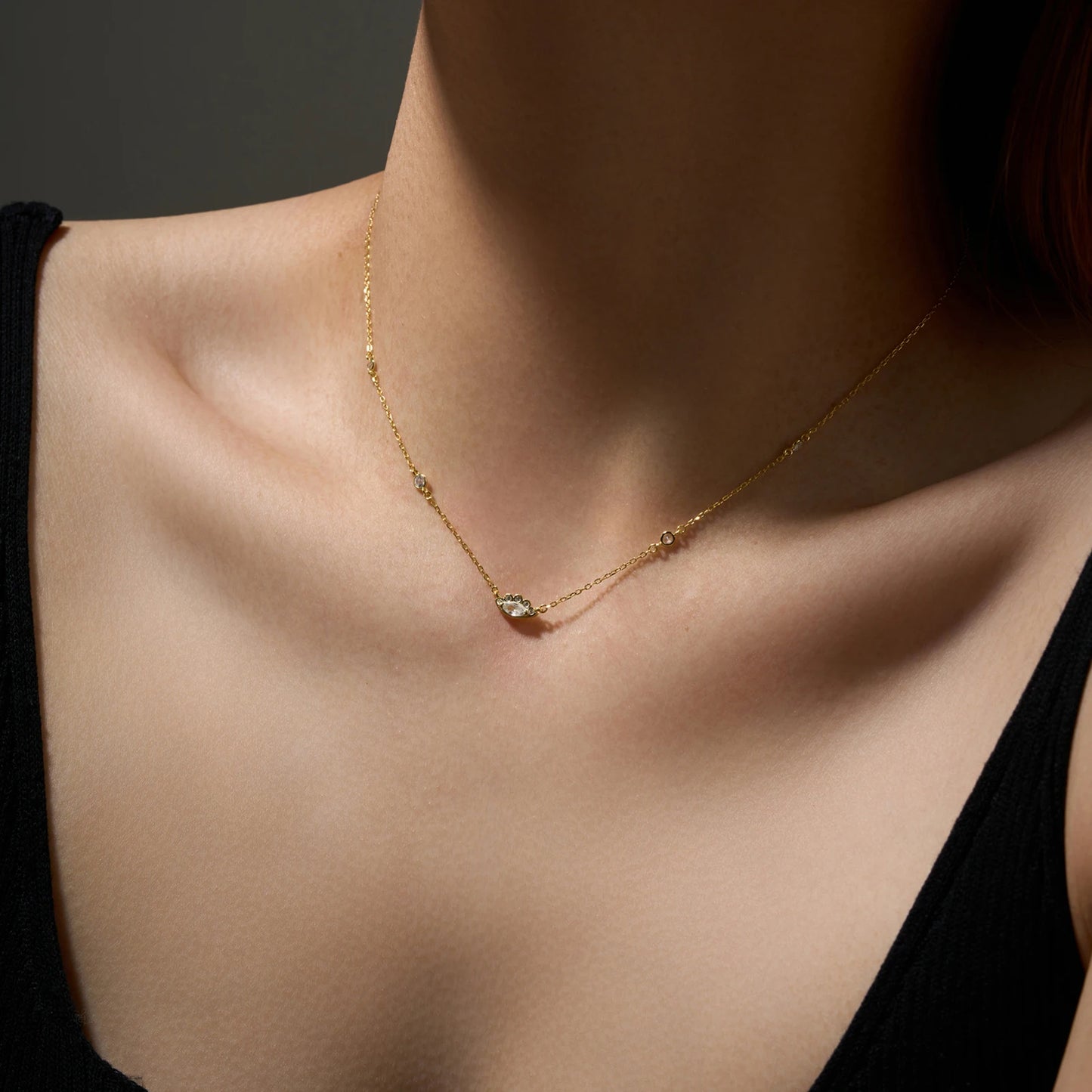 925 Sterling Silver Gold[ Zircon Choker Necklace