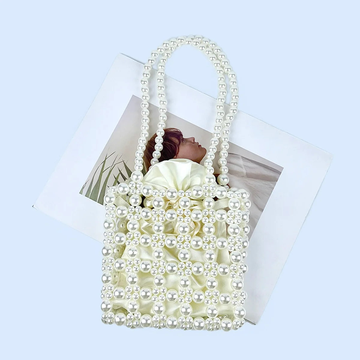 New French style elegant lady pearl handbag, handmade beaded finished bag, summer mobile phone small square bag