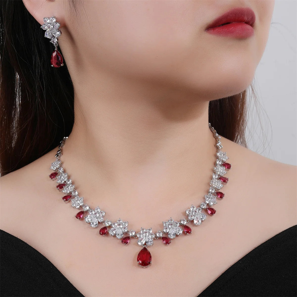 Fashion Bridal Jewelry Set Gorgeous Cubic Zirconia Ladies Party Wedding Flower Necklace Earrings Set  CN11092