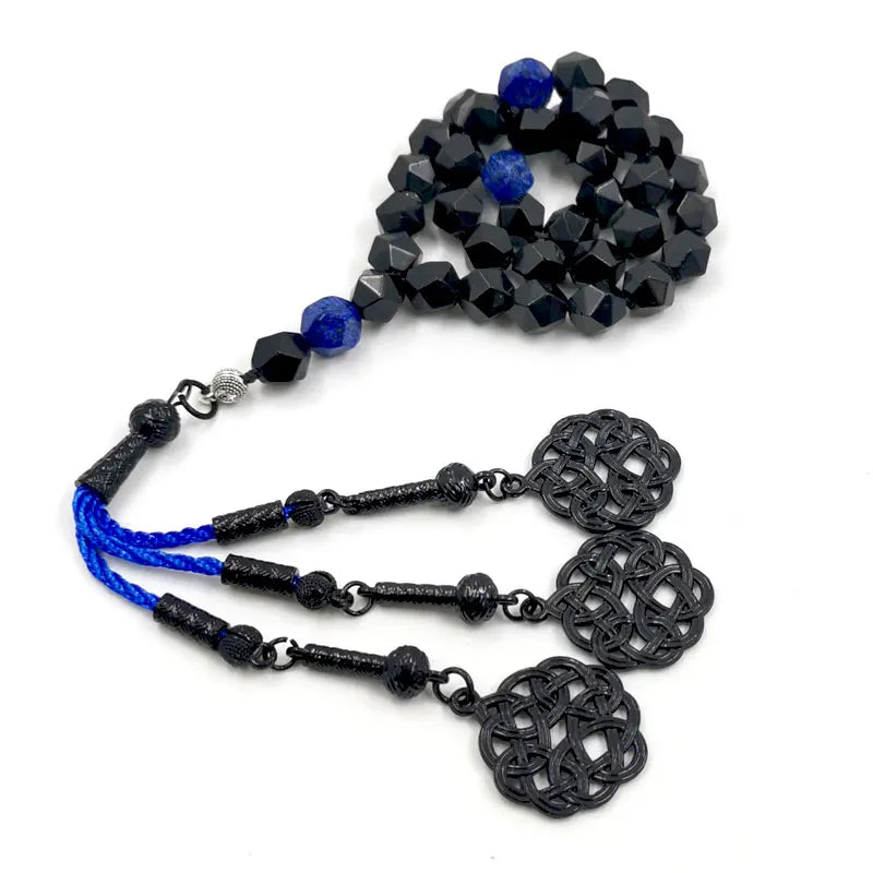 Tasbih Gemstone Rhombus Natural Black Onyx with lapis lazuli stone Muslim Prayer Beads  Misbaha Islamic Rosary Arabic