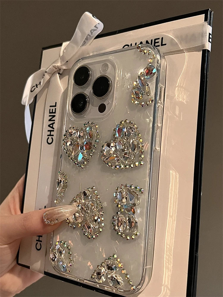 Glitter Diamond Phone Case For iPhone16 15 14 13 12 11 16ProMax XR Samsung S21 S22 S23 S24 Ultra Plus Fe Note20 Love Heart Cover