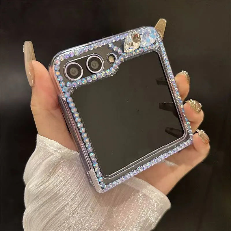 Cute Stone Crystal Pearl Elegant Butterfly Diamond Wrist Phone Case Cover For Samsung Galaxy  Z Flip 3 4 5 6 ZFLIP6