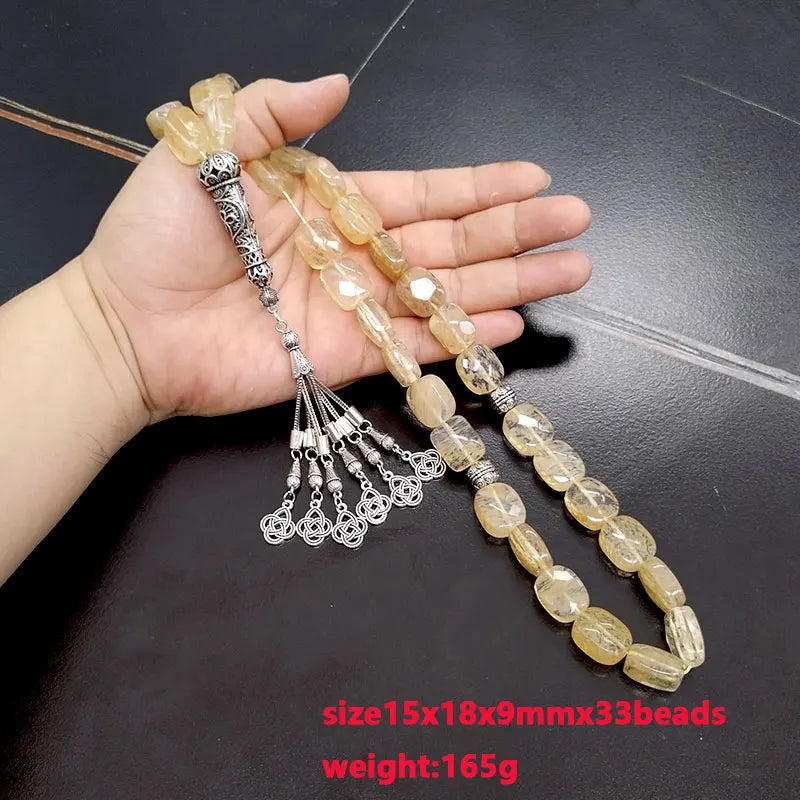 Tasbih Citrine stone Islamic misbaha 33 Rosary beads bracelet arabic fashion Gift eid Muslim New accessories on hand