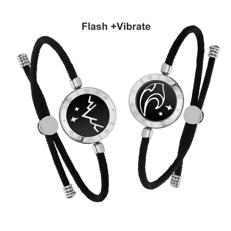 Long Distance touch Light up&Vibrate Bracelets for Couples, Long Distance Relationship Gifts Smart Sun&Moon Love Bracelet