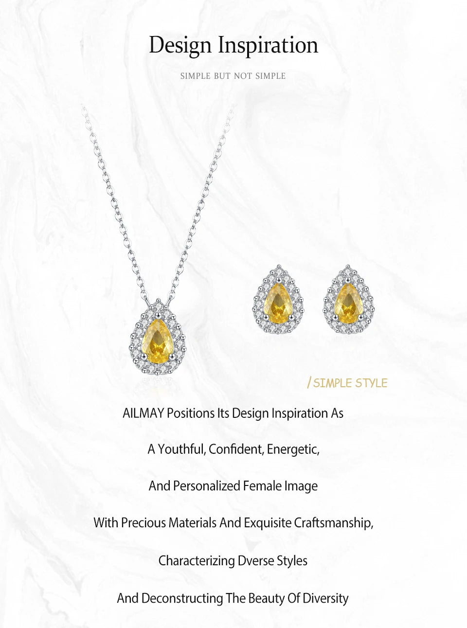 Luxury Yellow  925 Sterling Silver Fashion Jewelry Set