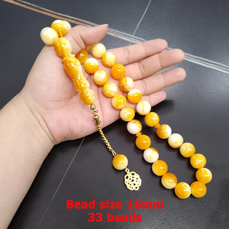 Big beads Tasbih round 16mm yellow resin muslim prayer beads Islamic rosary misbaha turkish bracelet ramadan eid gifts