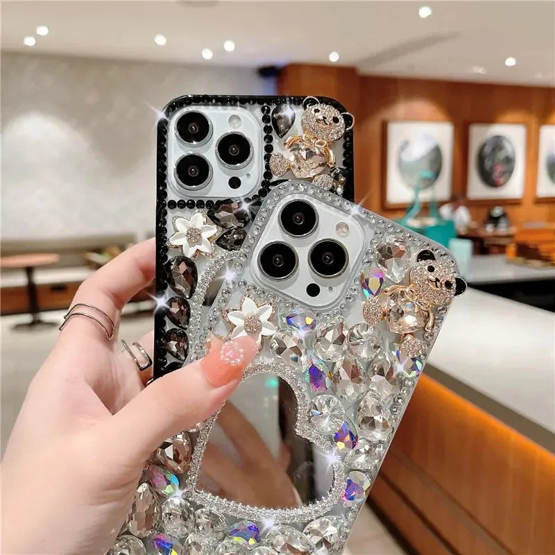 Shockproof Phone Case with Diamond Makeup Mirror for Women, Luxury Back Cover for Huawei P50Pro, P40, Honor 9X, 50, 60Pro