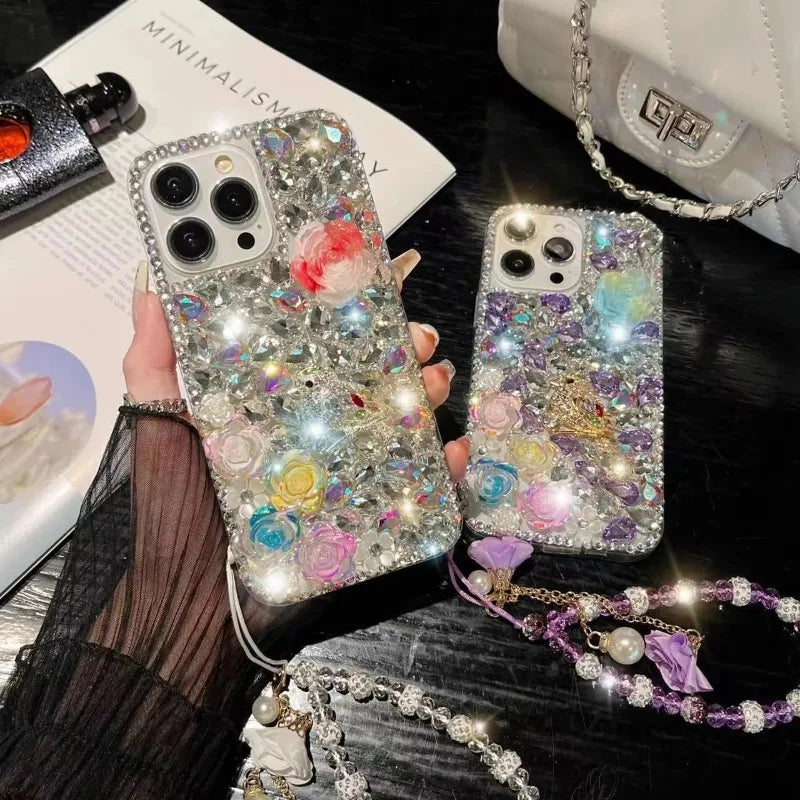 Phone Case with Chain for Huawei P50Pro, P40, Mate30, Honor 9X, 50, 60Pro, Songs Birds Scent Flowers, Diamond