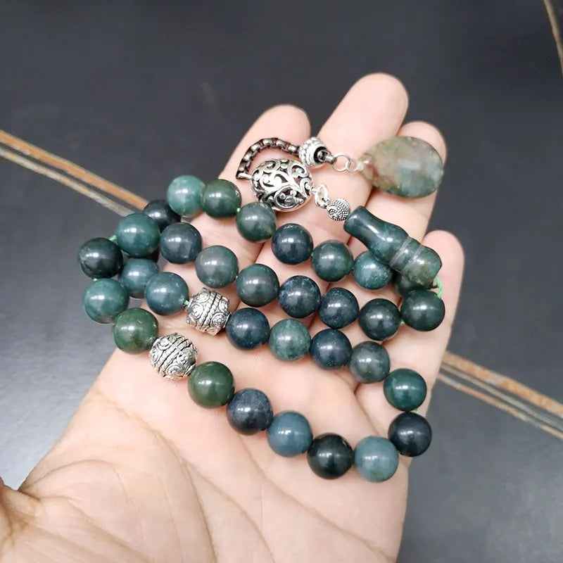 Muslim gifts Tasbih beads Natural Aquatic green Agate stoner beads bracelet arabic accessories on hand